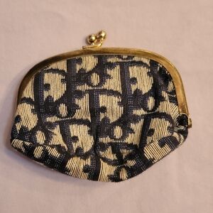 Vintage Dior Navy and Cream Signature Logo Coin Purse